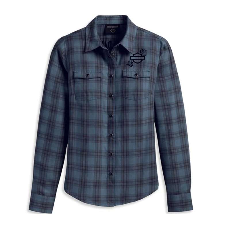 Women's Classic Enchanted Shirt - YD Plaid - Dusty Blue - 2XL