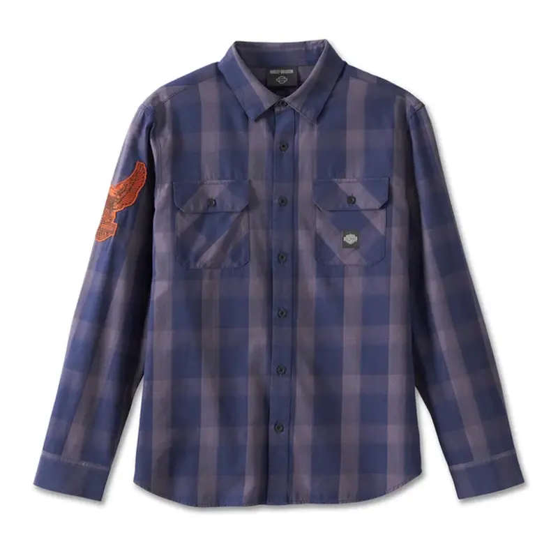 Men's Motorbreath Long Sleeve Shirt - Blue Plaid - 2XL