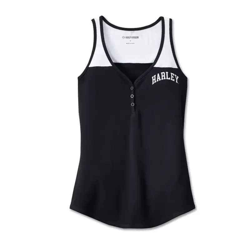 Women's Star Spangled Banner Henley Tank - Colorblocked - Black Beauty - L