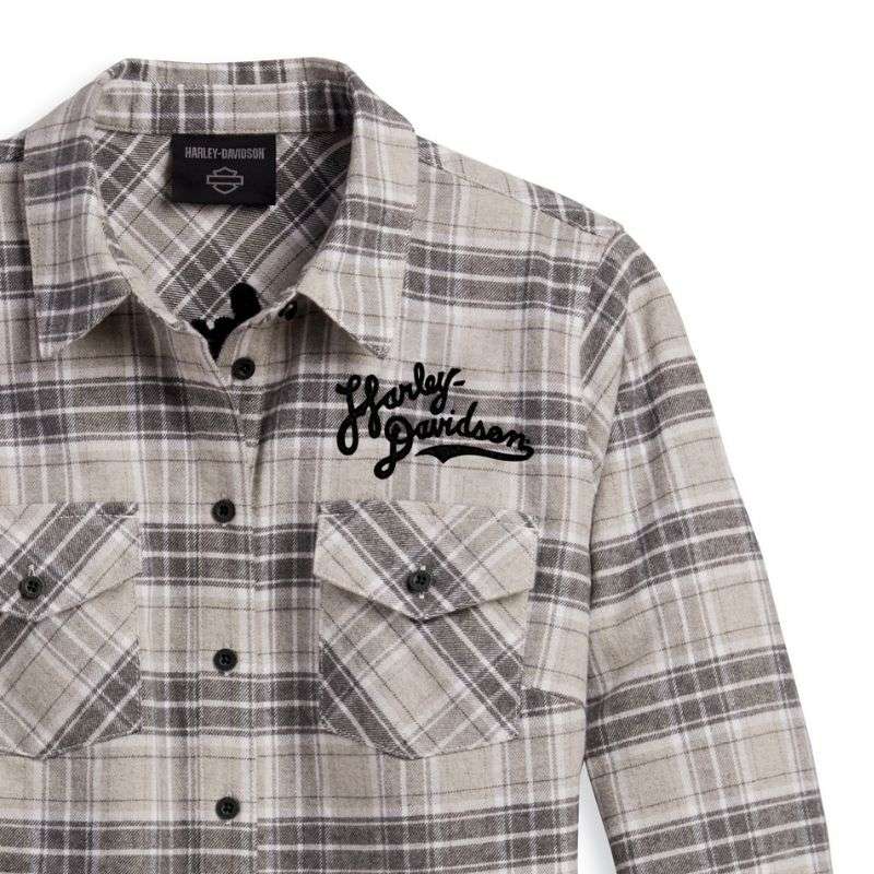 Women's Retro Script Font Flannel Shirt - YD Plaid - XL
