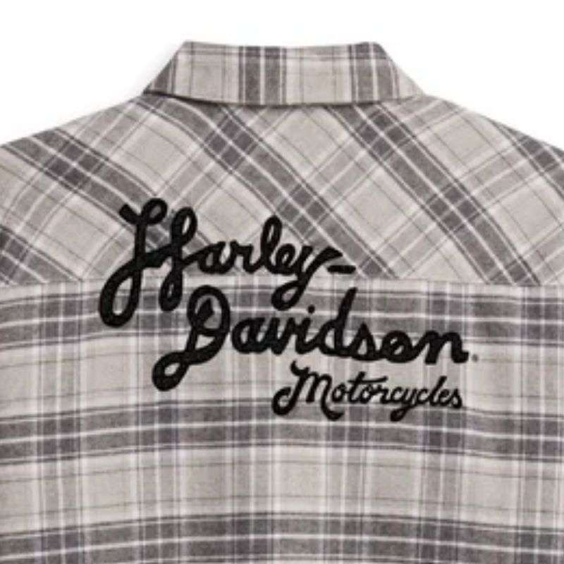 Women's Retro Script Font Flannel Shirt - YD Plaid - XL