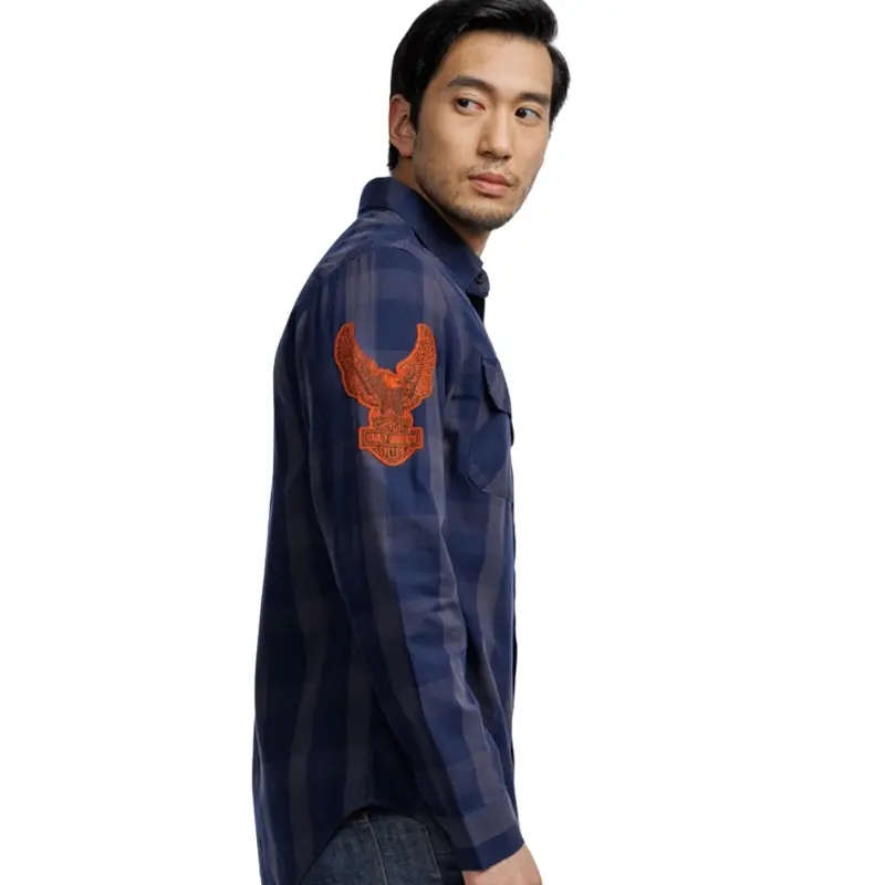 Men's Motorbreath Long Sleeve Shirt - Blue Plaid - 2XL
