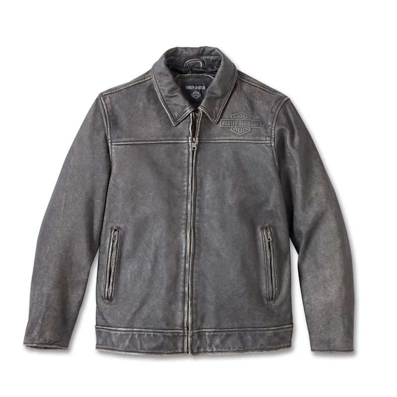 Men's Gas &amp; Oil Leather Jacket - Washed Black - 2XL