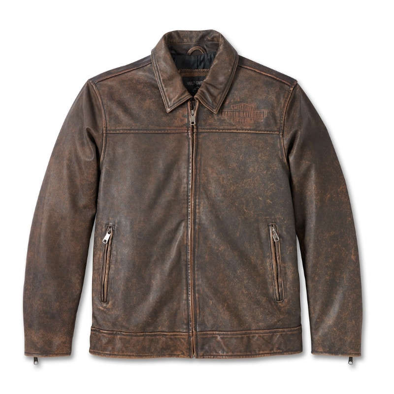 Men's Gas &amp; Oil Leather Jacket - Brown Leather - XL
