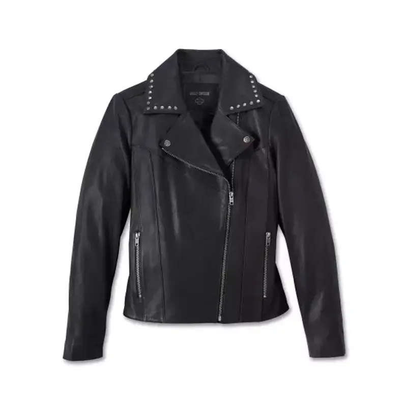 Women's Classic Eagle Studded Leather Jacket - L