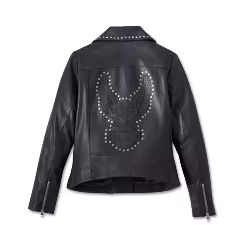 Women's Classic Eagle Studded Leather Jacket - L