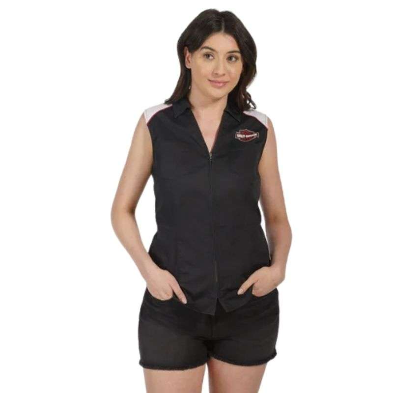 Women's Liberty Sleeveless Zip Front Shirt - Colorblocked - Black Beauty - 2XL