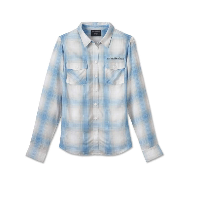 Women's Stacked Bar & Shield Long Sleeve Viscose Shirt - L