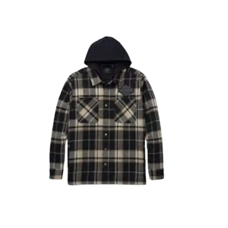 Men's Bar & Shield Removable Hood Plaid Shirt Jacket - L