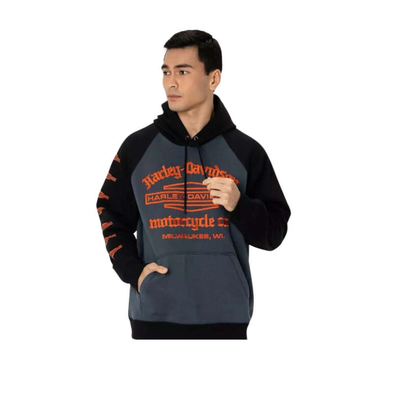 Men's Old English Stacked Bar & Shield Raglan Hoodie - M