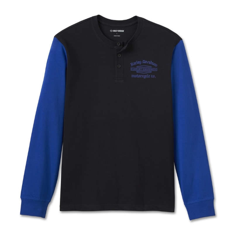 Men's Old English Stacked Bar & Shield Henley - M