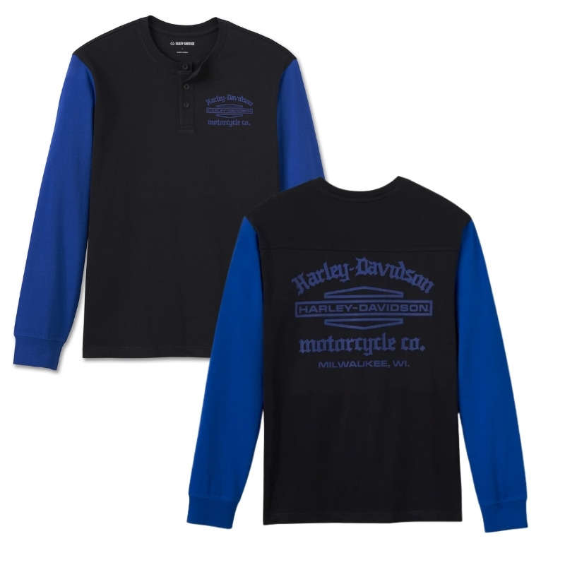 Men's Old English Stacked Bar & Shield Henley - M