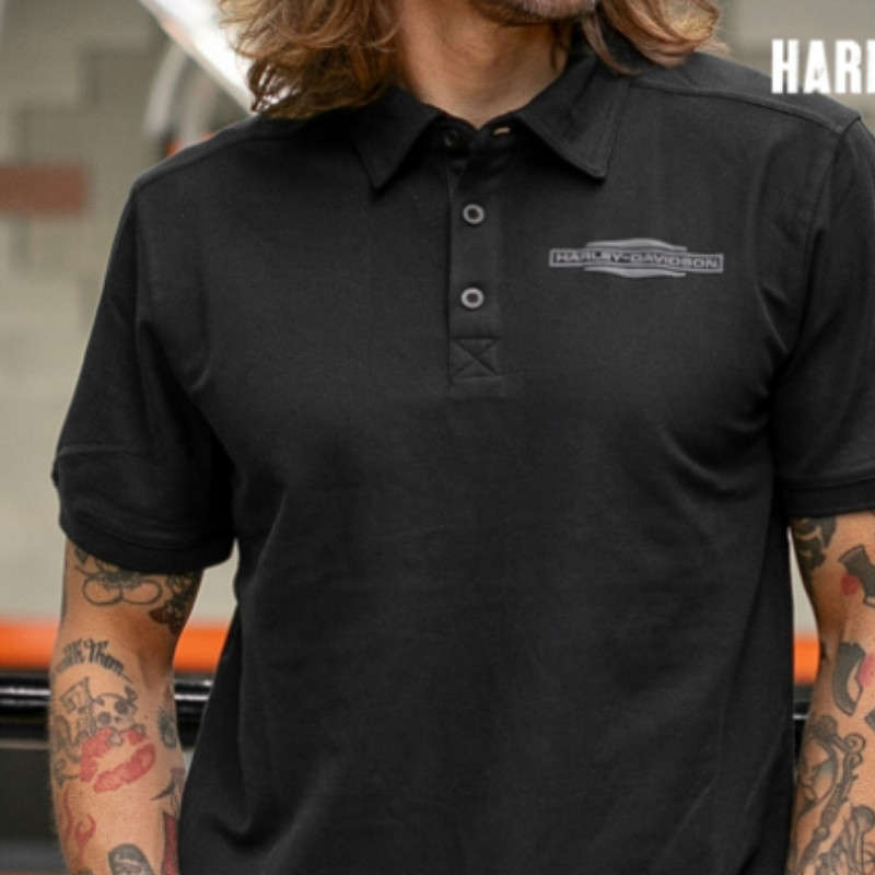 Stacked Bar & Shield Polo - L