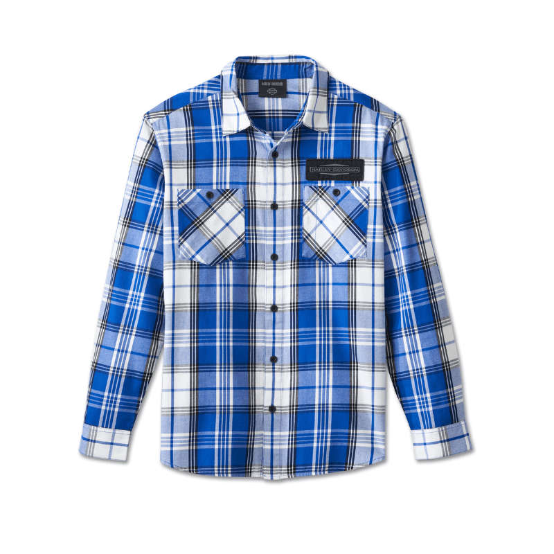 Men's Stacked Bar & Shield Long Sleeve Plaid Shirt - 2XL
