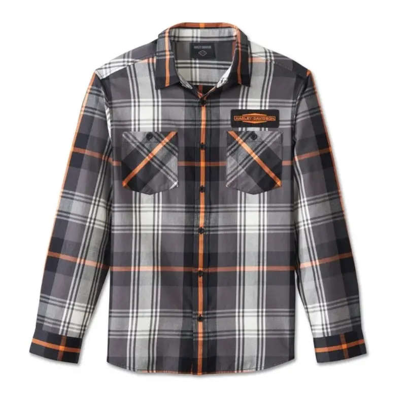 Men's Stacked Bar & Shield Long Sleeve Plaid Shirt - M