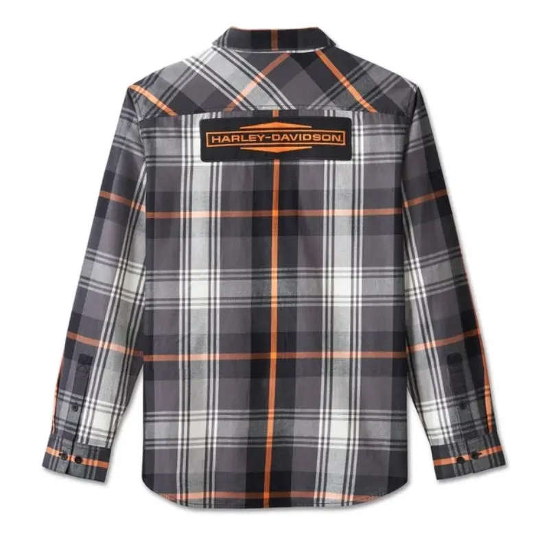 Men's Stacked Bar & Shield Long Sleeve Plaid Shirt - M