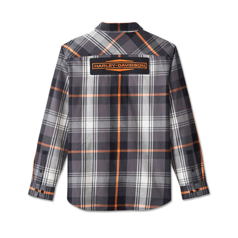 Men's Stacked Bar & Shield Long Sleeve Plaid Shirt - M