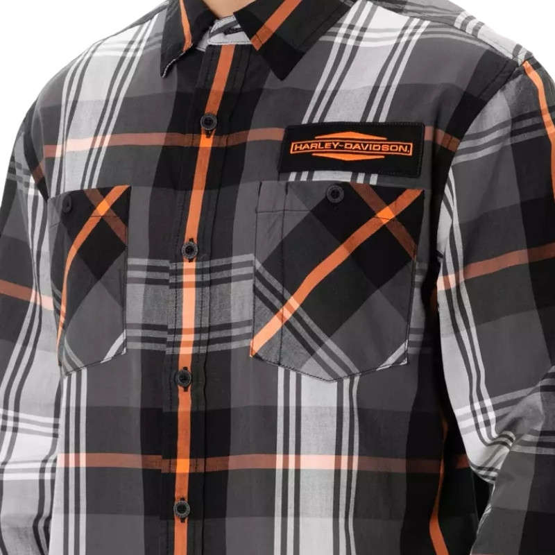 Men's Stacked Bar & Shield Long Sleeve Plaid Shirt - M