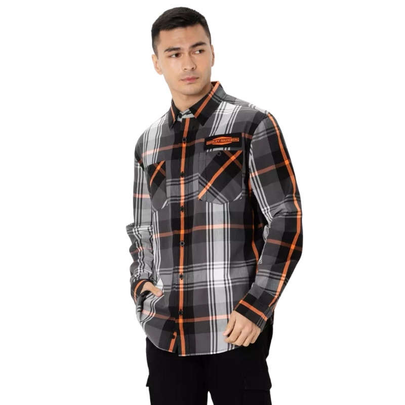 Men's Stacked Bar & Shield Long Sleeve Plaid Shirt - M