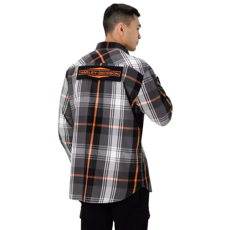 Men's Stacked Bar & Shield Long Sleeve Plaid Shirt - M