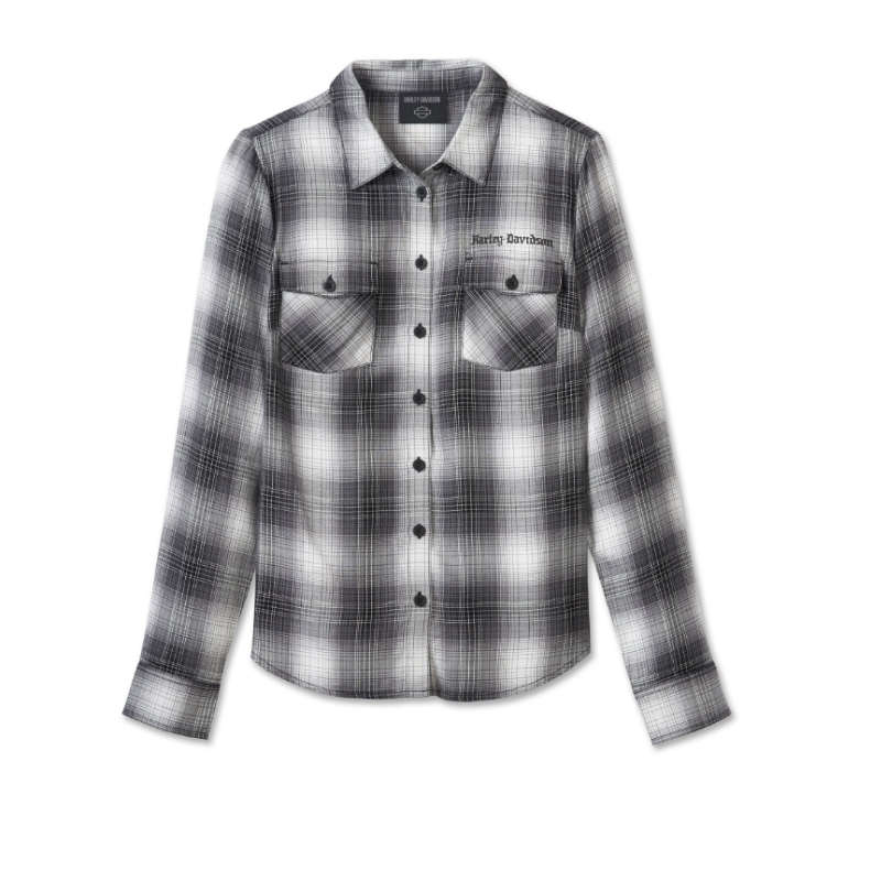 Women's Stacked Bar & Shield Long Sleeve Viscose Shirt - L