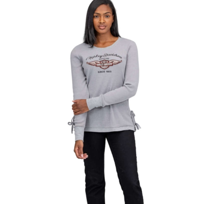 Womens Silver Wing Side Tie Waffle Knit Top - L