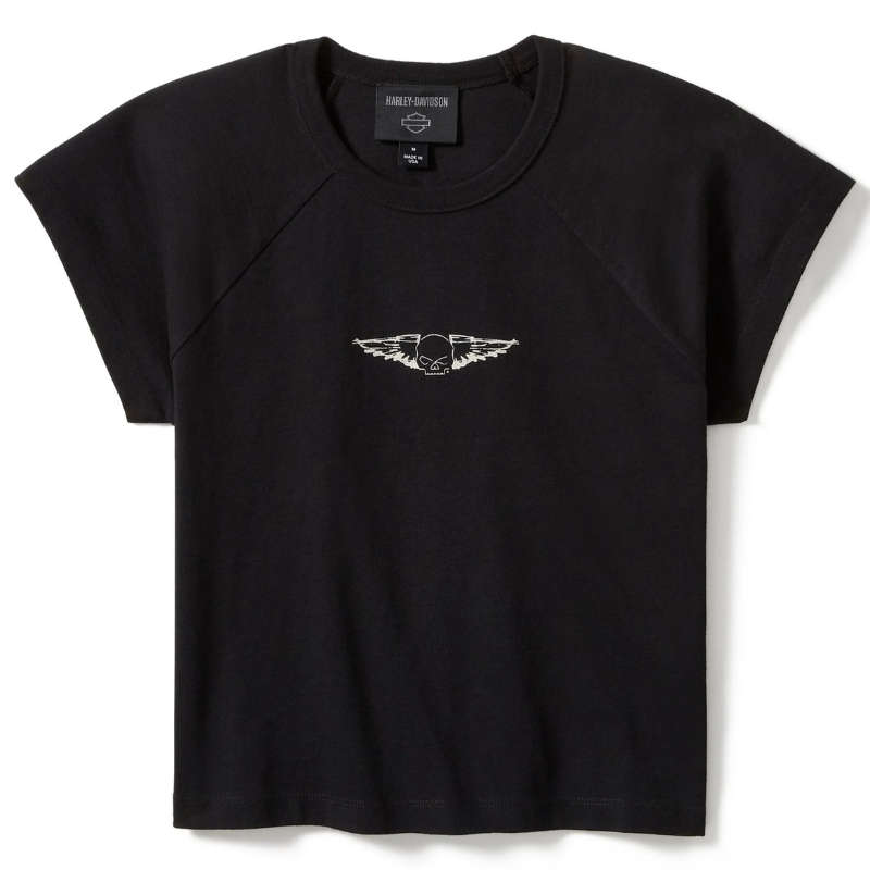 Women's Willie G Wing Skull Sketch Art Baby Doll Tee - XL
