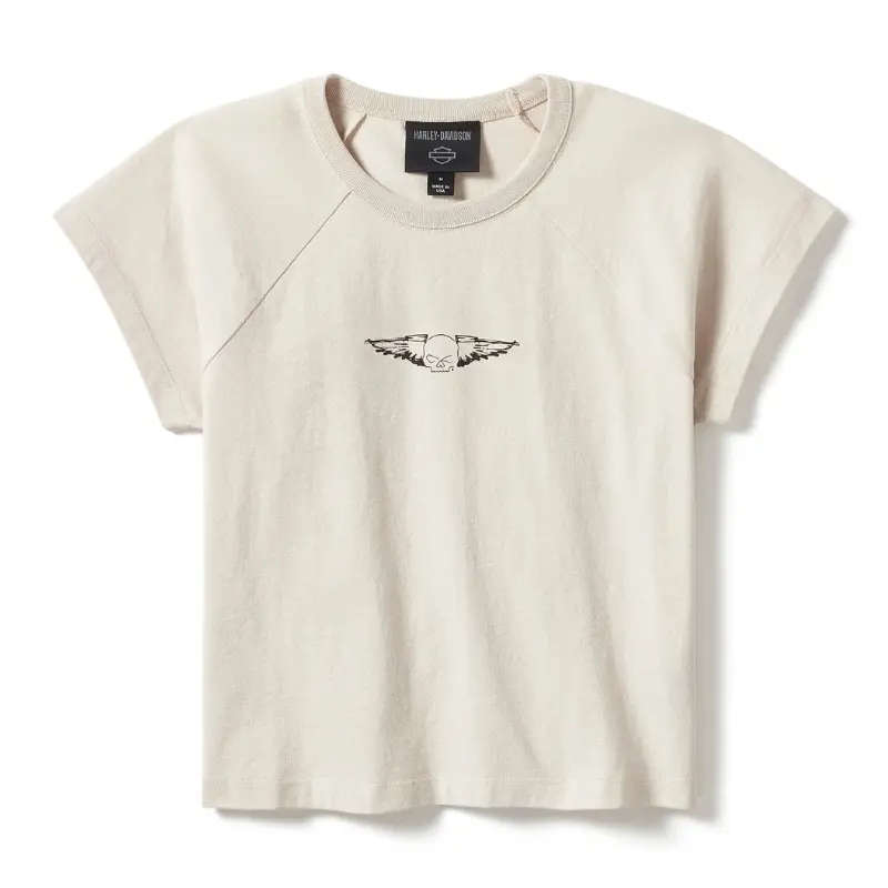 Women's Willie G Wing Skull Sketch Art Baby Doll Tee - XL