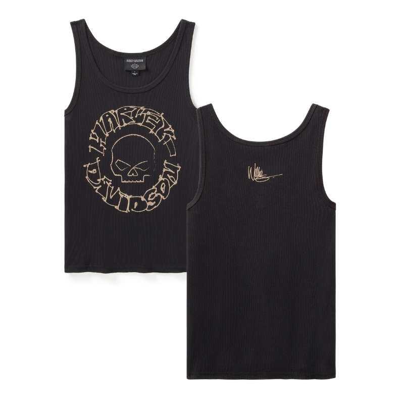 Women's Willie G Circle Skull Sketch Art Ribbed Tank - 2XL