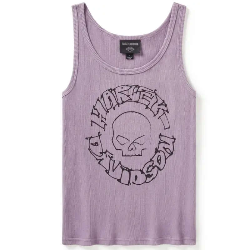 Women's Willie G Circle Skull Sketch Art Ribbed Tank - L