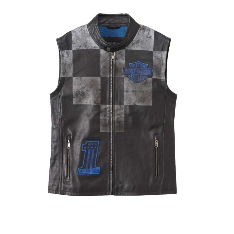 Men's Blue Steel Convertible Leather Jacket - 2XL