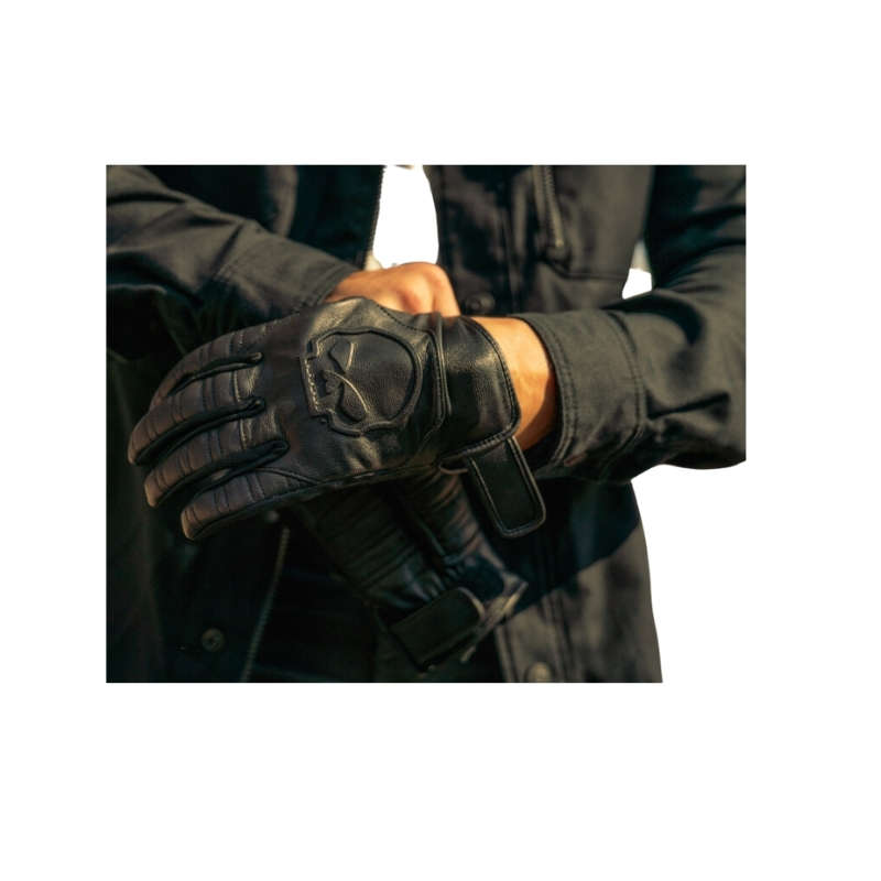 Willie G Skull Graphic Leather Riding Gloves - M