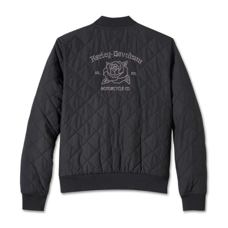 Women's Old English Rose Quilted Bomber - L