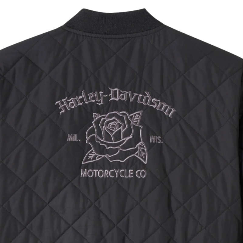 Women's Old English Rose Quilted Bomber - L