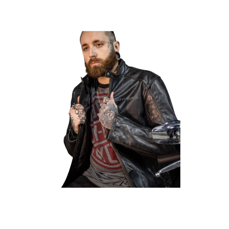 Men's Reflective Skull Leather Jacket - L