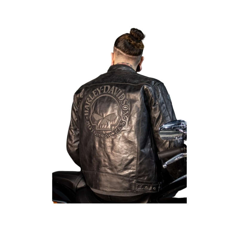 Men's Reflective Skull Leather Jacket - L