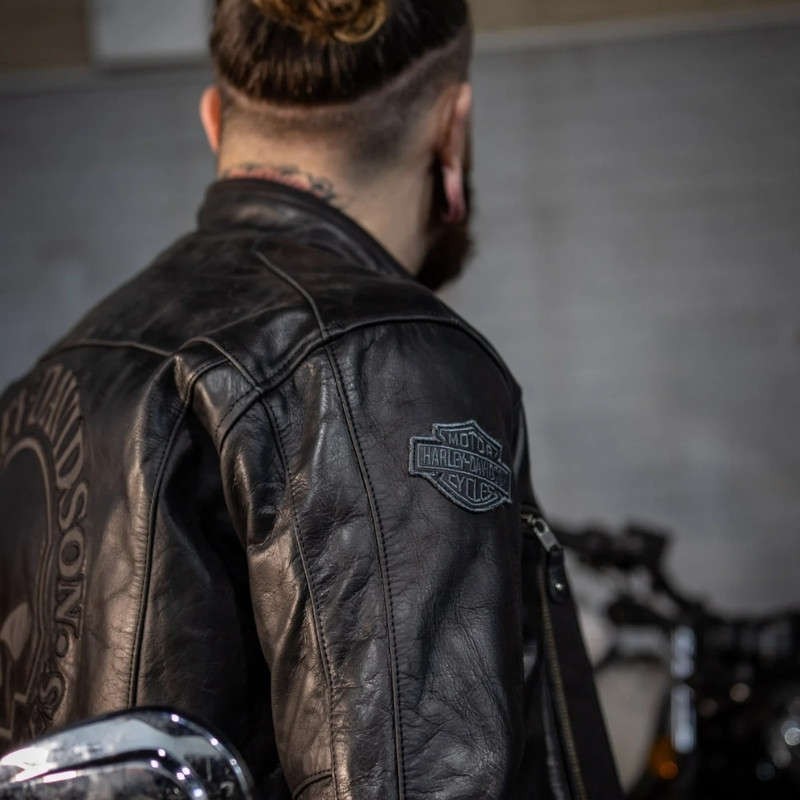 Men's Reflective Skull Leather Jacket - L