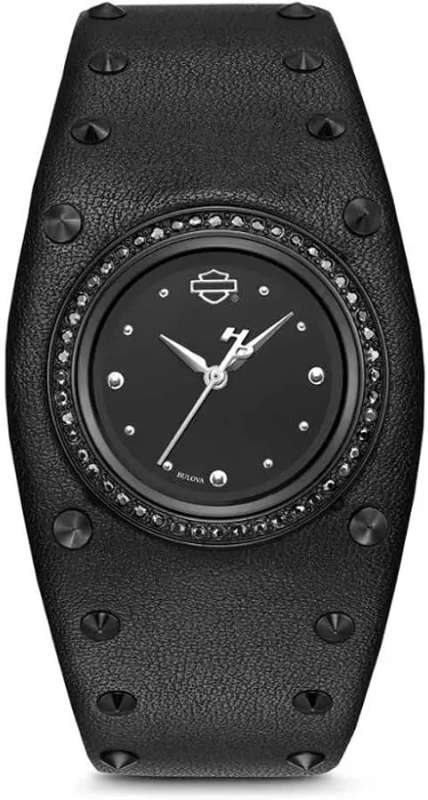 Women's Studded Leather Cuff Stainless Steel Watch