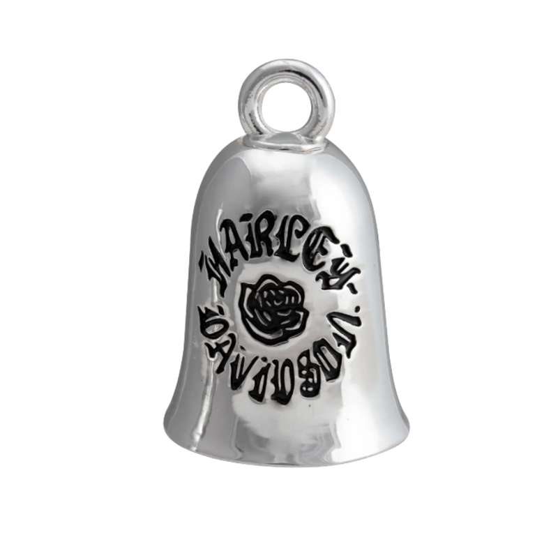 Engraved Black Rose H-D Script Ride Bell  Silver Finish