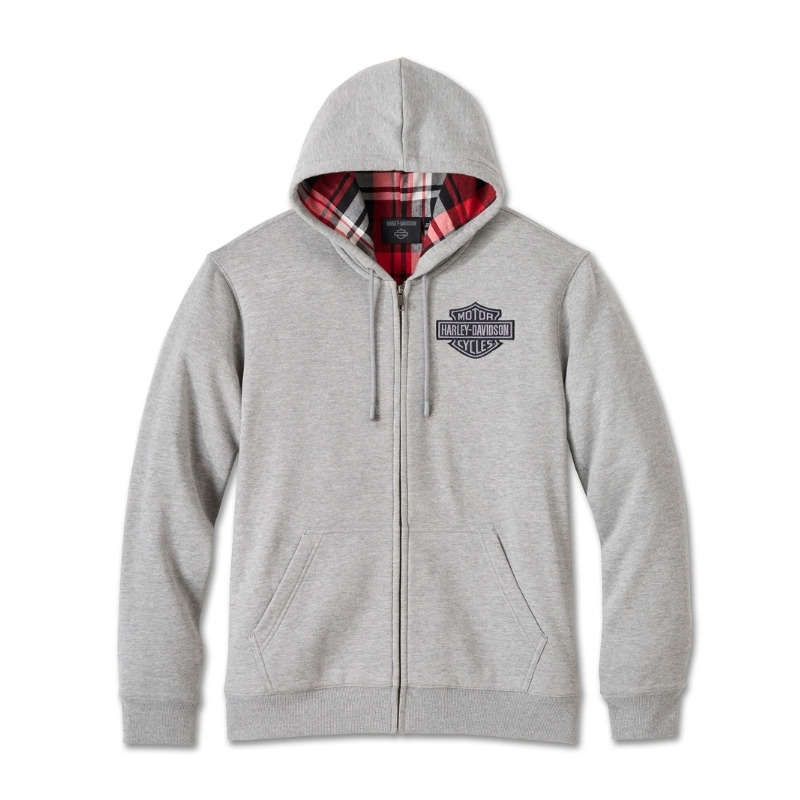 Men's Bar & Shield Plaid Lined Zip-Up Hoodie - XL