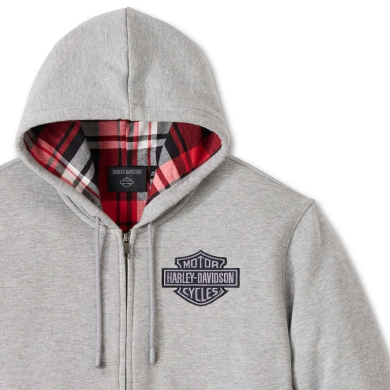 Men's Bar & Shield Plaid Lined Zip-Up Hoodie - XL