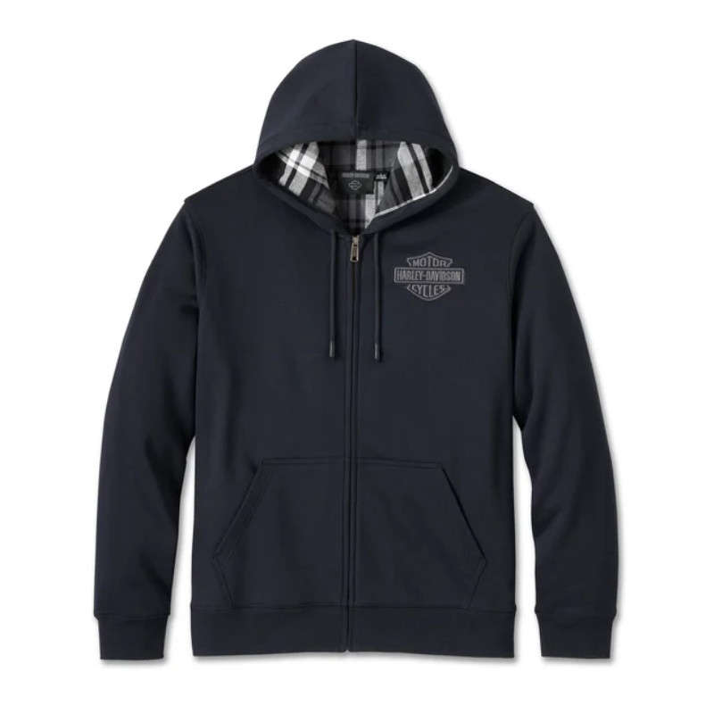 Men's Bar & Shield Plaid Lined Zip-Up Hoodie - XL