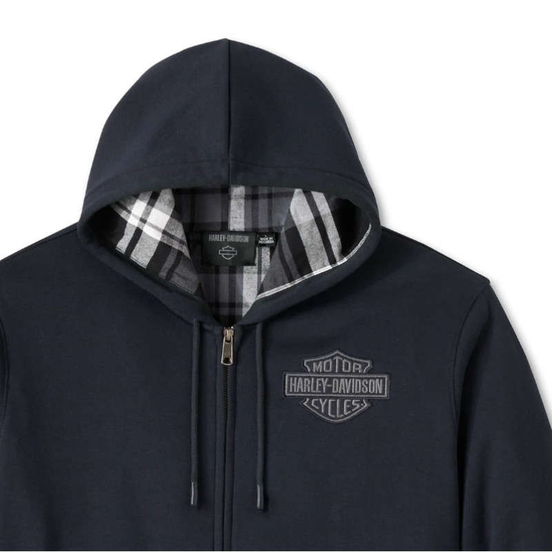 Men's Bar & Shield Plaid Lined Zip-Up Hoodie - XL