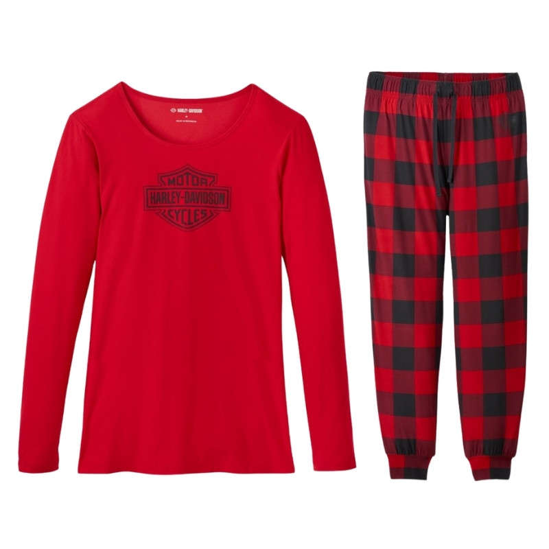 Women's Bar & Shield Plaid Long Sleeve Pajama Set - XL