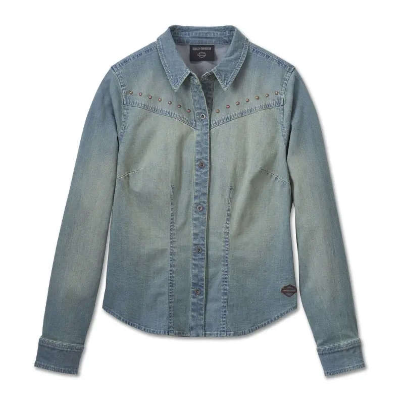 Women's H-D Studded Denim Shirt - M