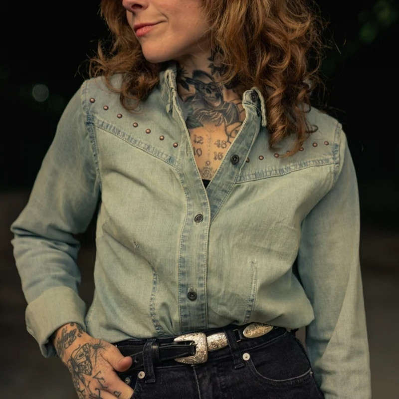 Women's H-D Studded Denim Shirt - M