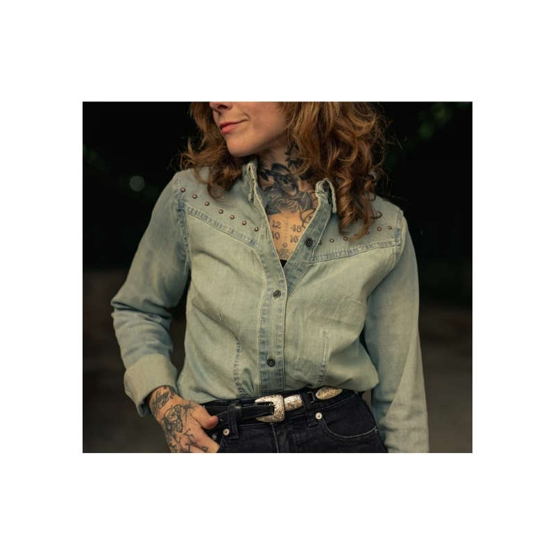 Women's H-D Studded Denim Shirt - M