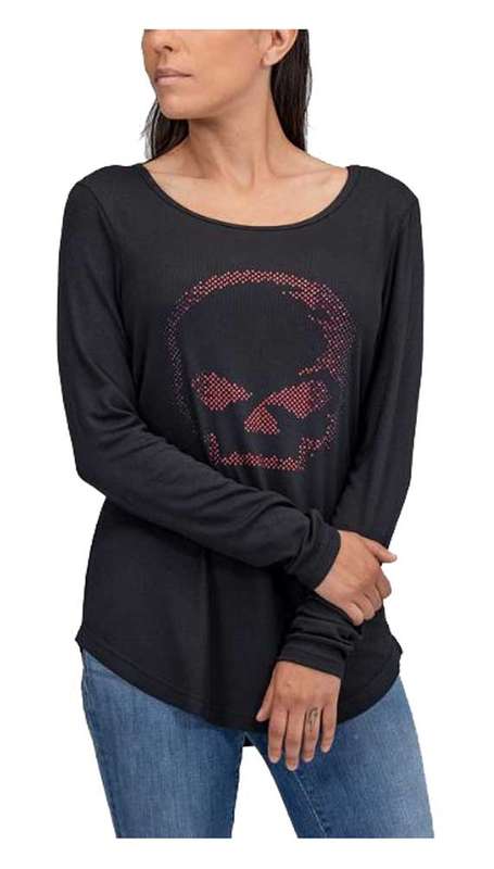 Women's Rhinestone Willie G Skull Baseball Hem Tee - M