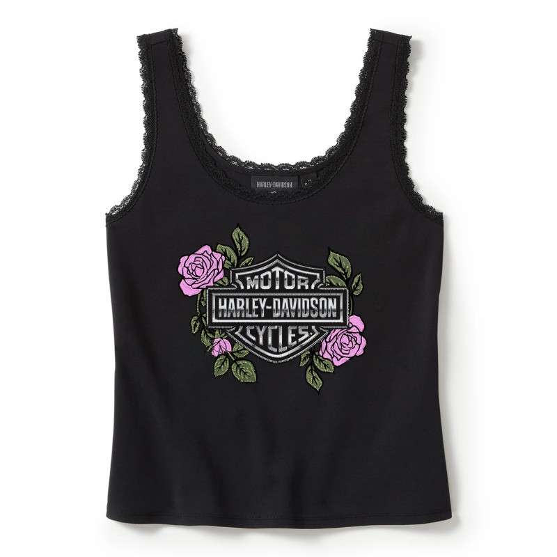 Rose & Thorn Bling Lace Trim Tank - XS