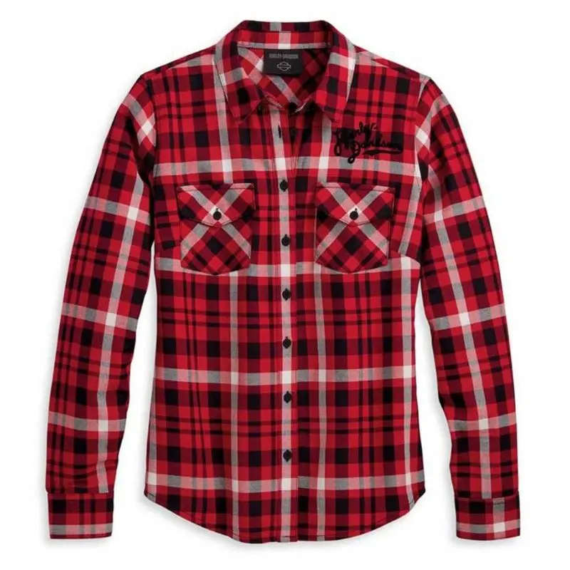 Women's Retro Script Font Flannel Plaid Shirt - XL